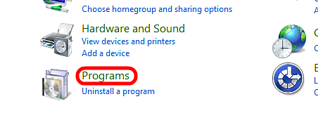 Windows 7 Control Panel, Programs